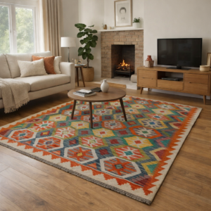 tapis kilim tissé 100% laine orange