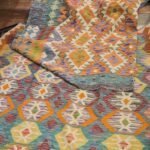 tapis kilim tissé 100% laine céladon orange