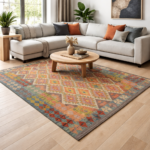 tapis kilim tissé 100% laine céladon orange