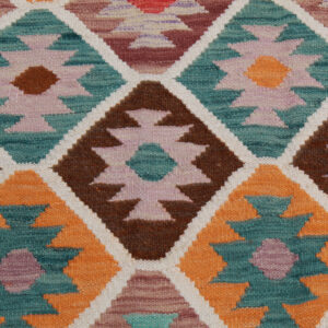 tapis kilim tissé 100% laine marron/céladon