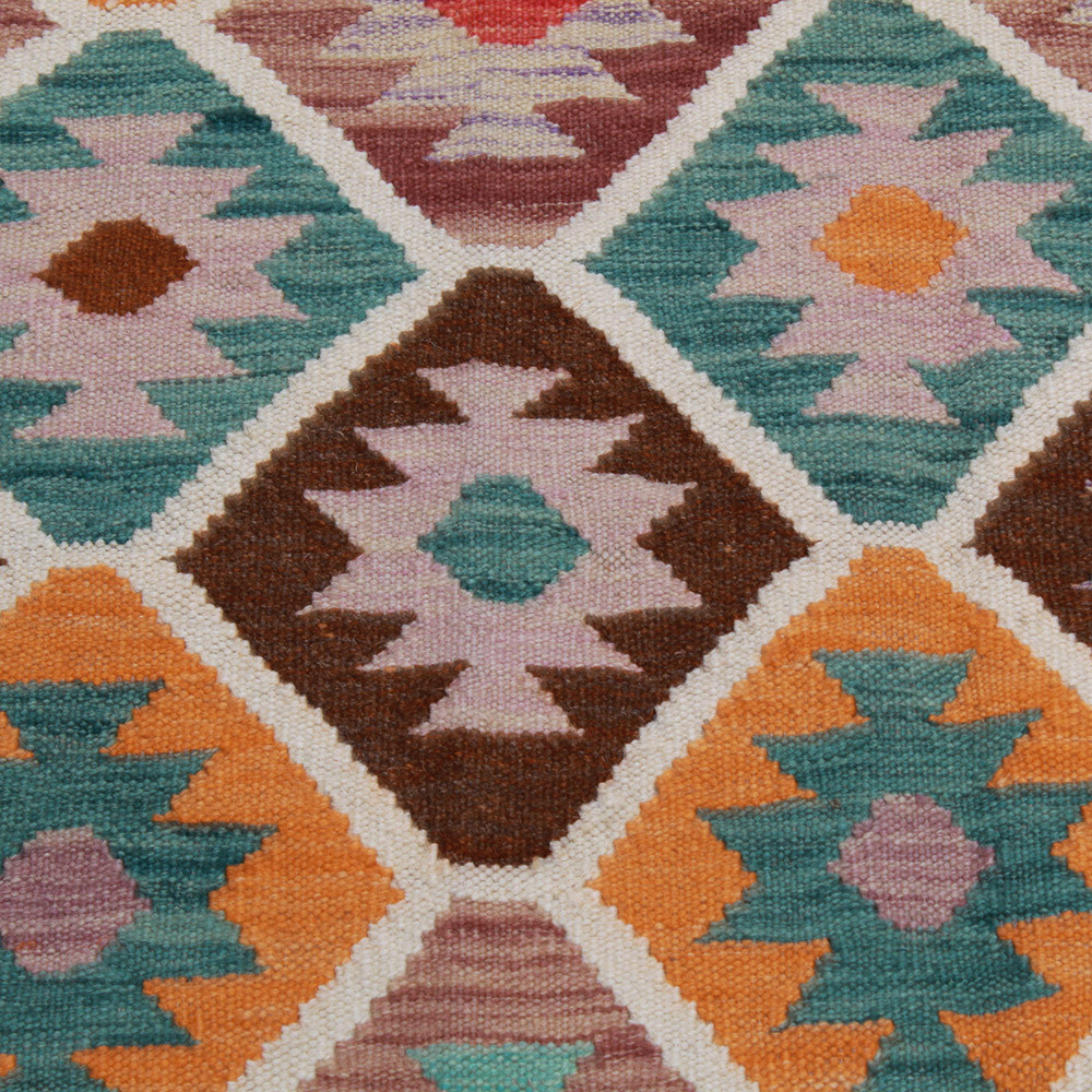 tapis kilim tissé 100% laine marron/céladon